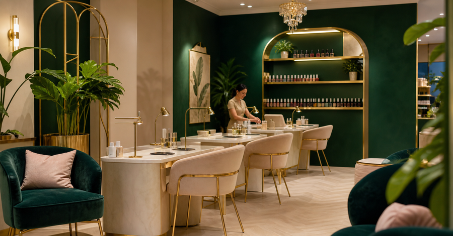 Eleganter Sitzbereich im Elly Nails Studio in Sachsenhausen
